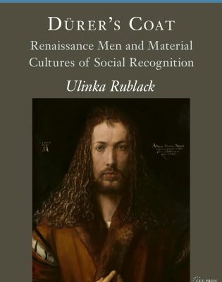 naturalistic painting of a man with long hair in a brown coat lined with fur underneath the book title