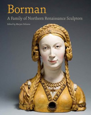 painted reliquary bust of a woman on a gray background with the book's title at top